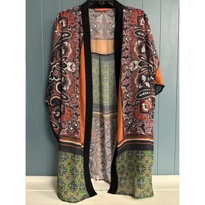 Clover Canyon Swim Women’s Coverup Kimono Multi-color Abstract Tunic‎ Size L